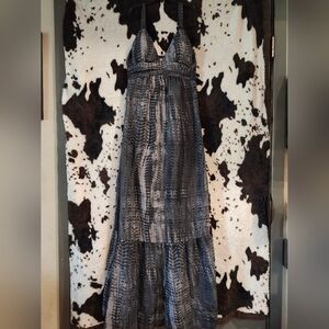 Eyelash Couture Black and Gray Patterned Maxi Dress
